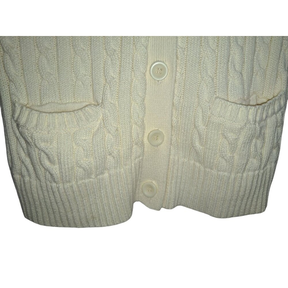 L.L. Bean Womens Small Short Sleeve Cardigan Sweater Cream Cable Knit Button - Picture 2 of 6
